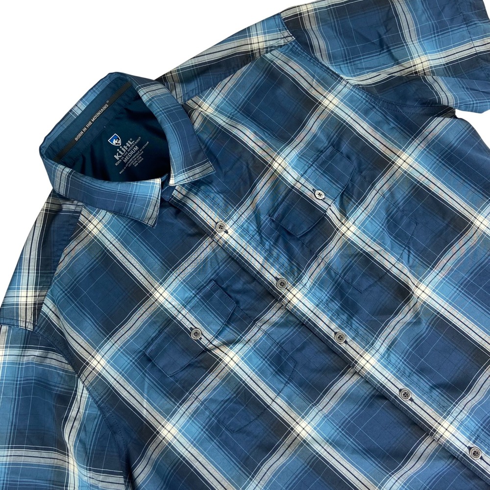 Kuhl Button Down Shirt Mens Medium Blue Plaid Short Sleeve Outdoor